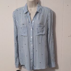 A.N.A. Blue Striped Bumblebee Button Down Shirt Size Medium